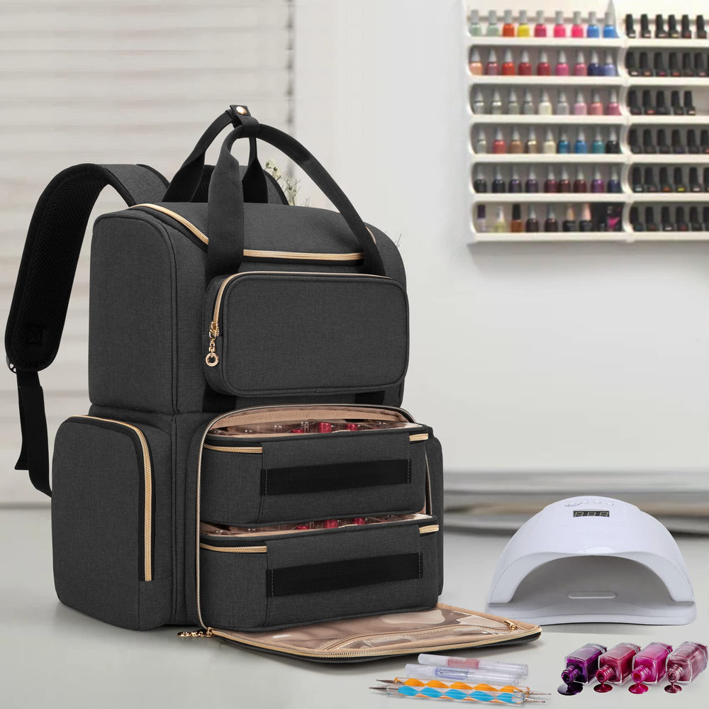 Luxja Nail Polish Organizer full bag shows rugged nylon protection and spacious layout.