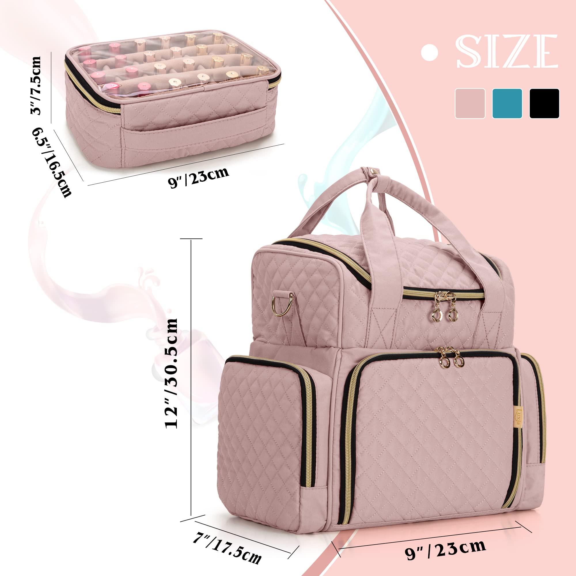 LUXJA Nail Polish Organizer sturdy handles and detachable strap for travel.