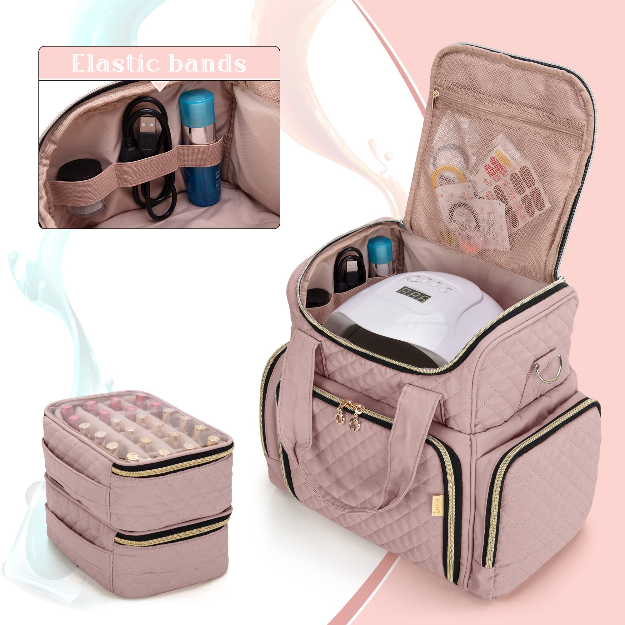 LUXJA Nail Polish Organizer open compartments reveal two removable bottle cases.