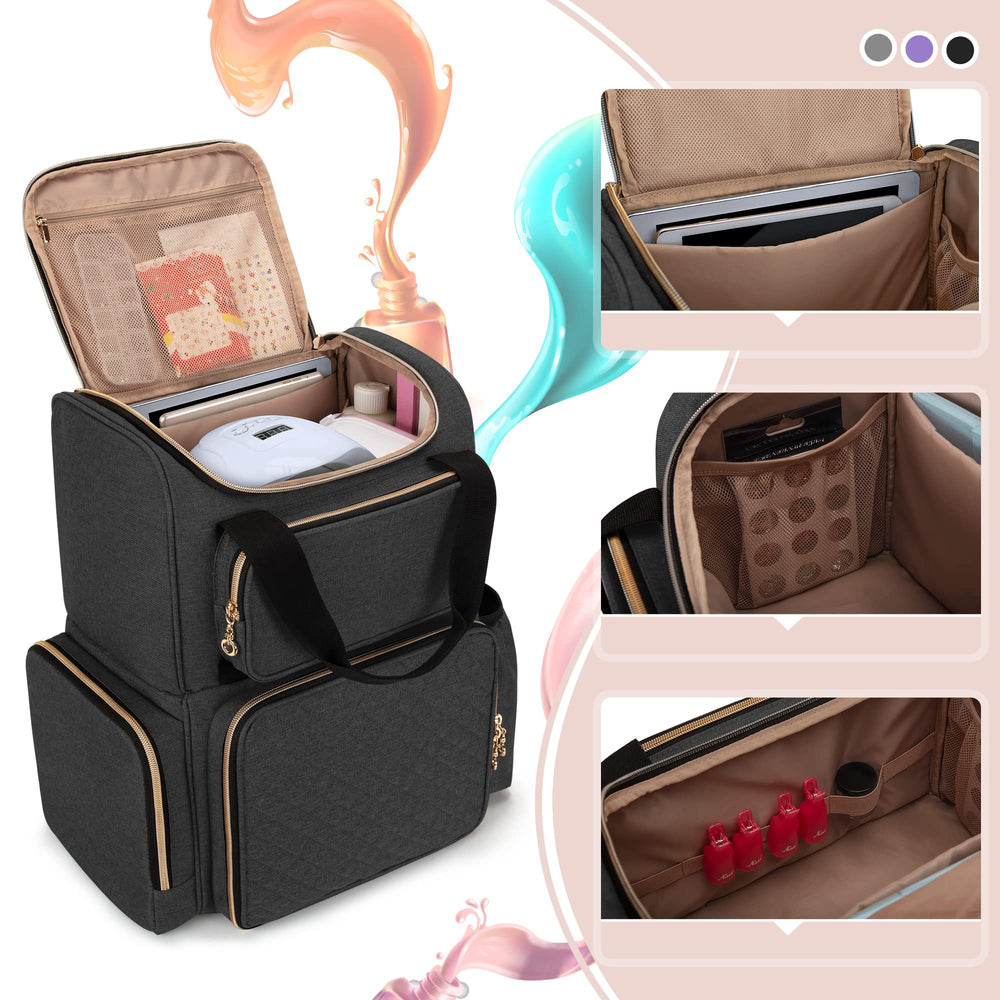 Luxja Nail Polish Organizer side pockets secure brushes and dotting tools on the go.