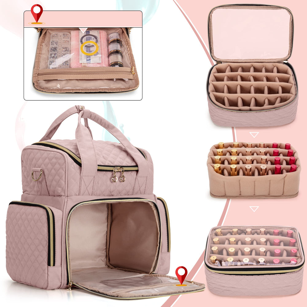 LUXJA Nail Polish Organizer two removable cases with flexible dividers for bottles.