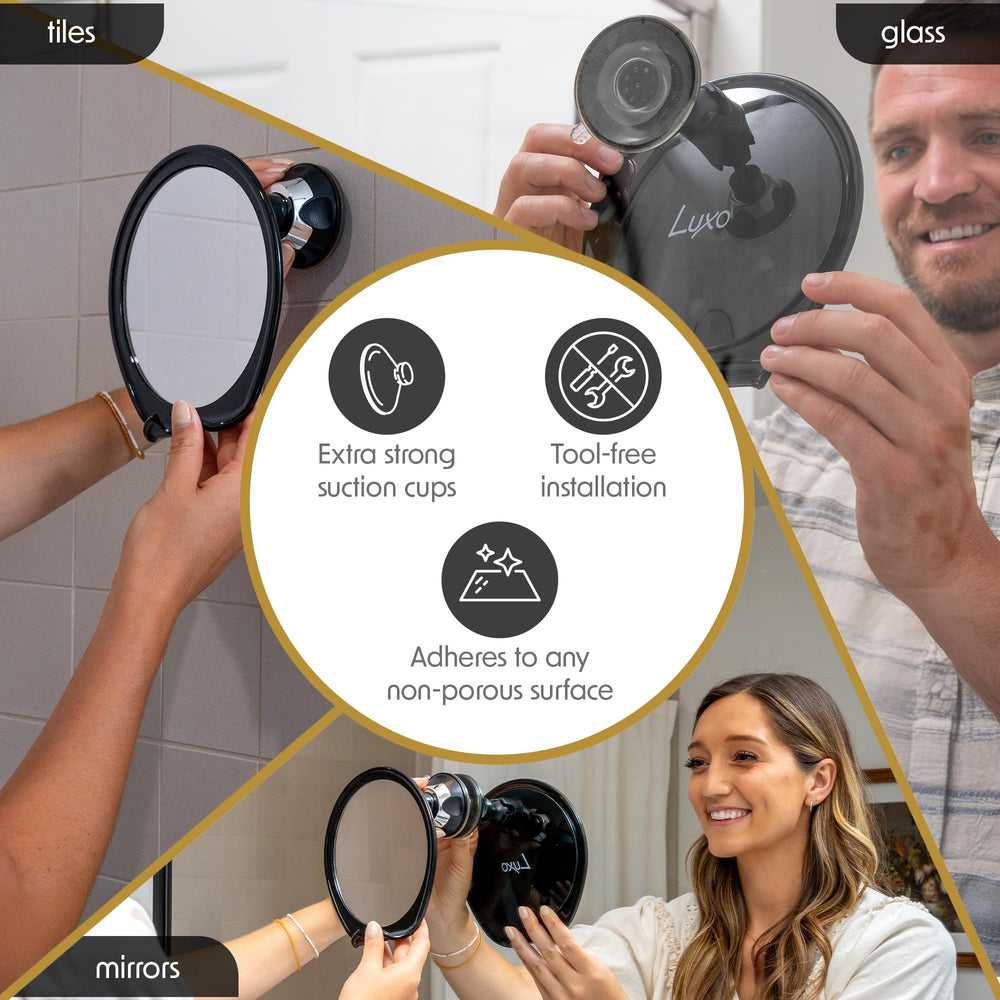 Luxo shower mirror adjustable-tilt enables precise shaving angle