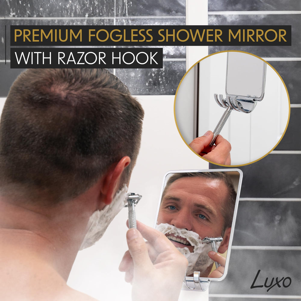 Luxo shower mirror anti-fog coating keeps view clear during steamy showers
