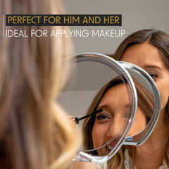 Luxo mirror tilt-adjustment showing flexible angle control for comfortable shaving