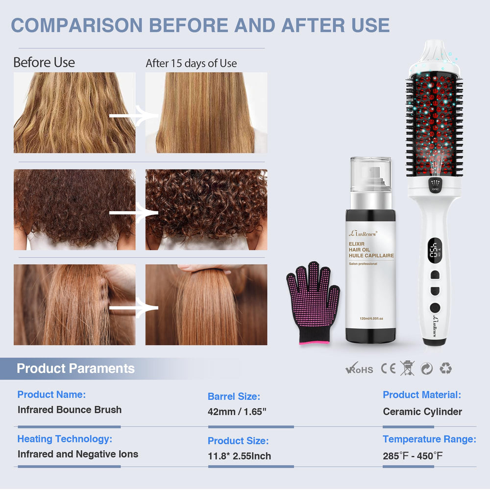 LuxRenew Plus Infrared Bounce Brush in use creates straight and curled looks.