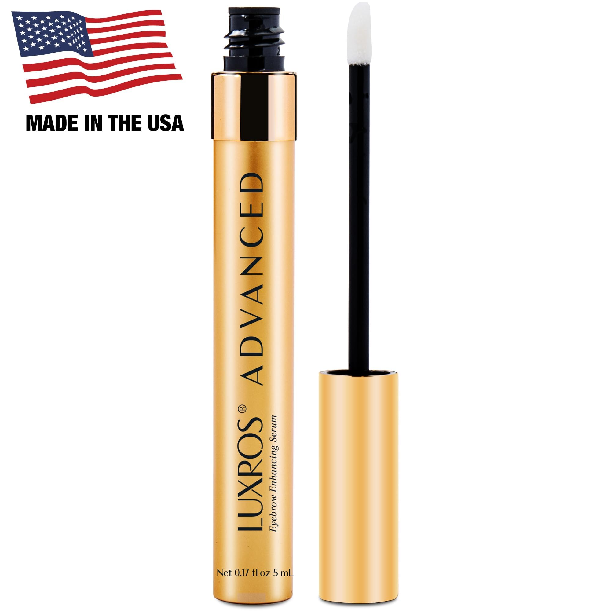 LUXROS eyebrow serum application brush demonstrates easy nightly use for growing brows.