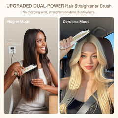 Luxspire hair straightener brush 45W charger visible for uninterrupted styling.
