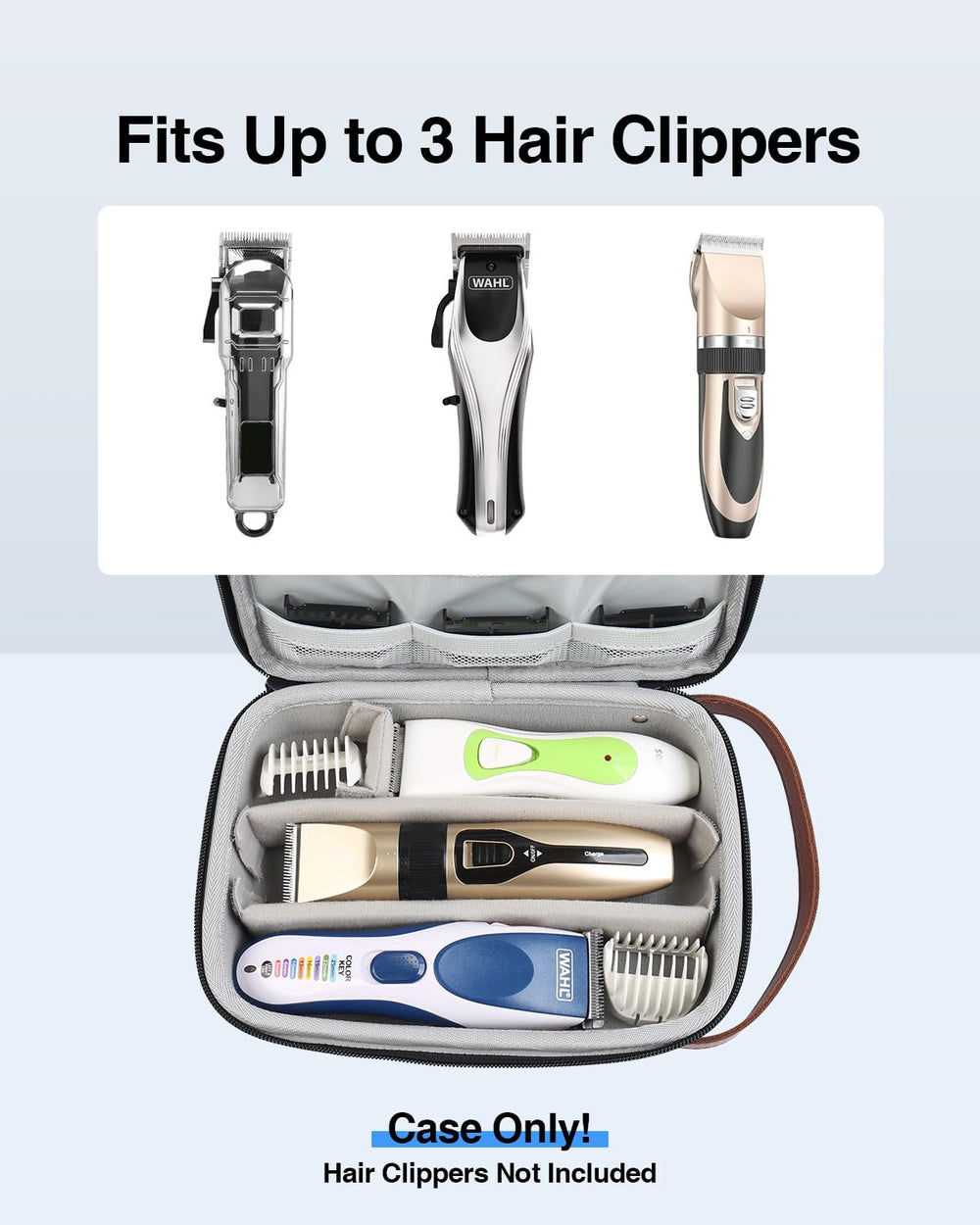 Luxtude hair clipper case bottom with Velcro dividers keeping clippers secure.