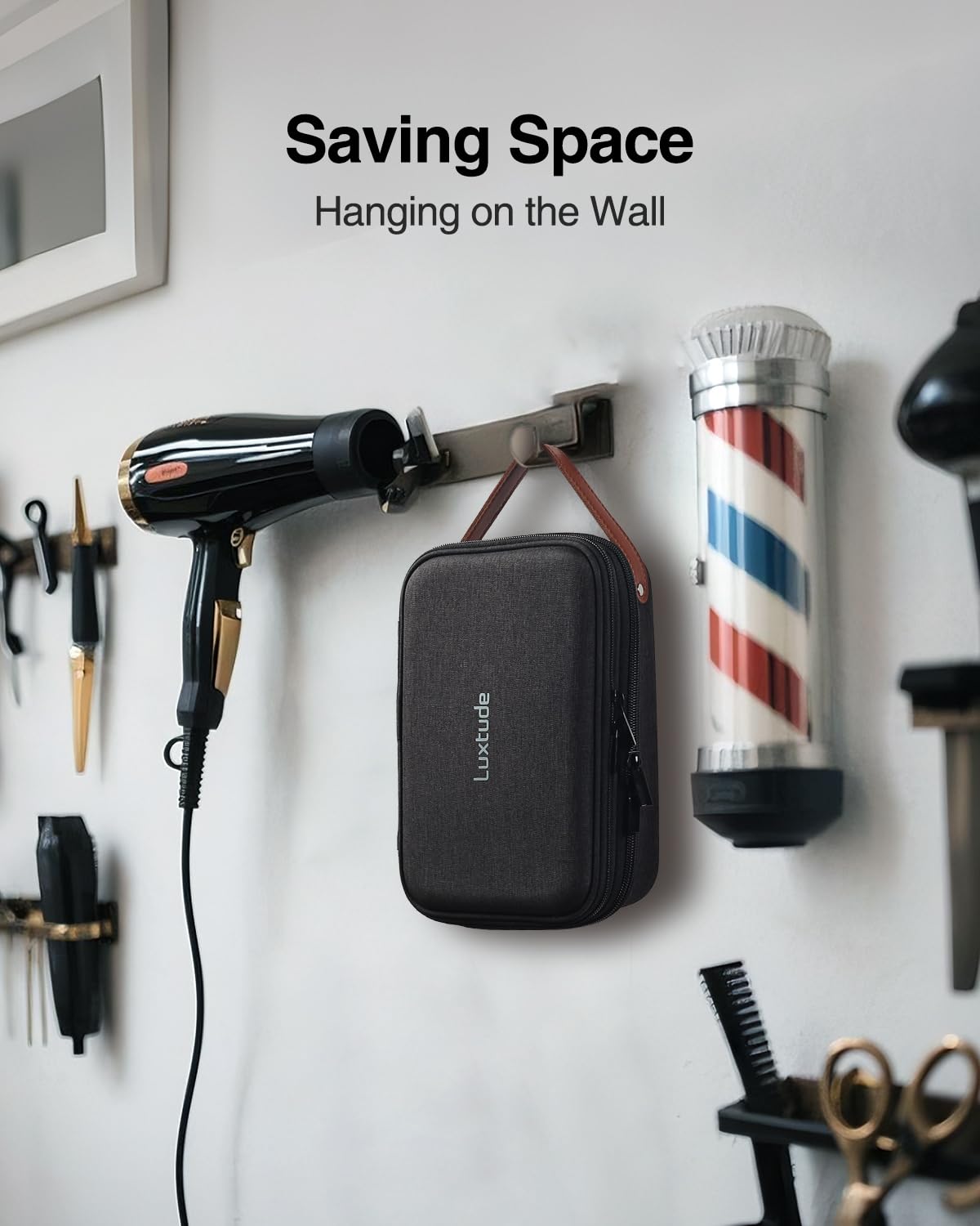 Luxtude hair clipper case side pocket holds small accessories for quick access.