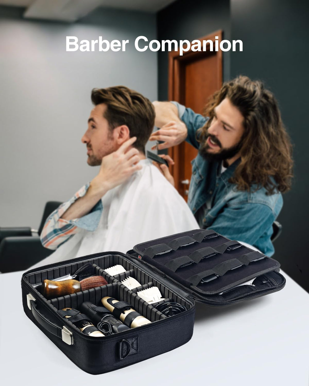 Luxtude Large Barber Case interior layout keeps clippers and scissors neatly organized