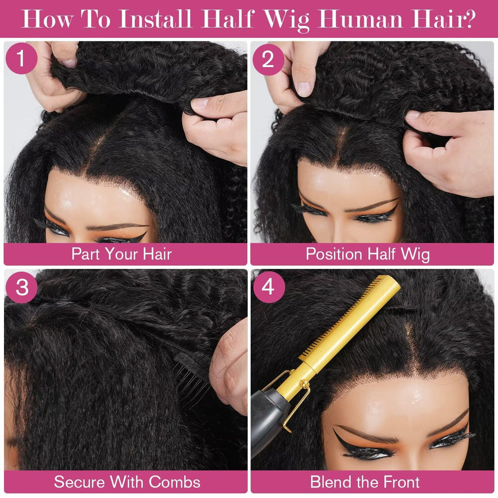 Luxyrose kinky curly half wig 3-in-1 design for versatile styling