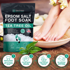 LV LavinsO Tea Tree Foot Soak bowl closeup highlights cleansing tea tree blend for clean feet