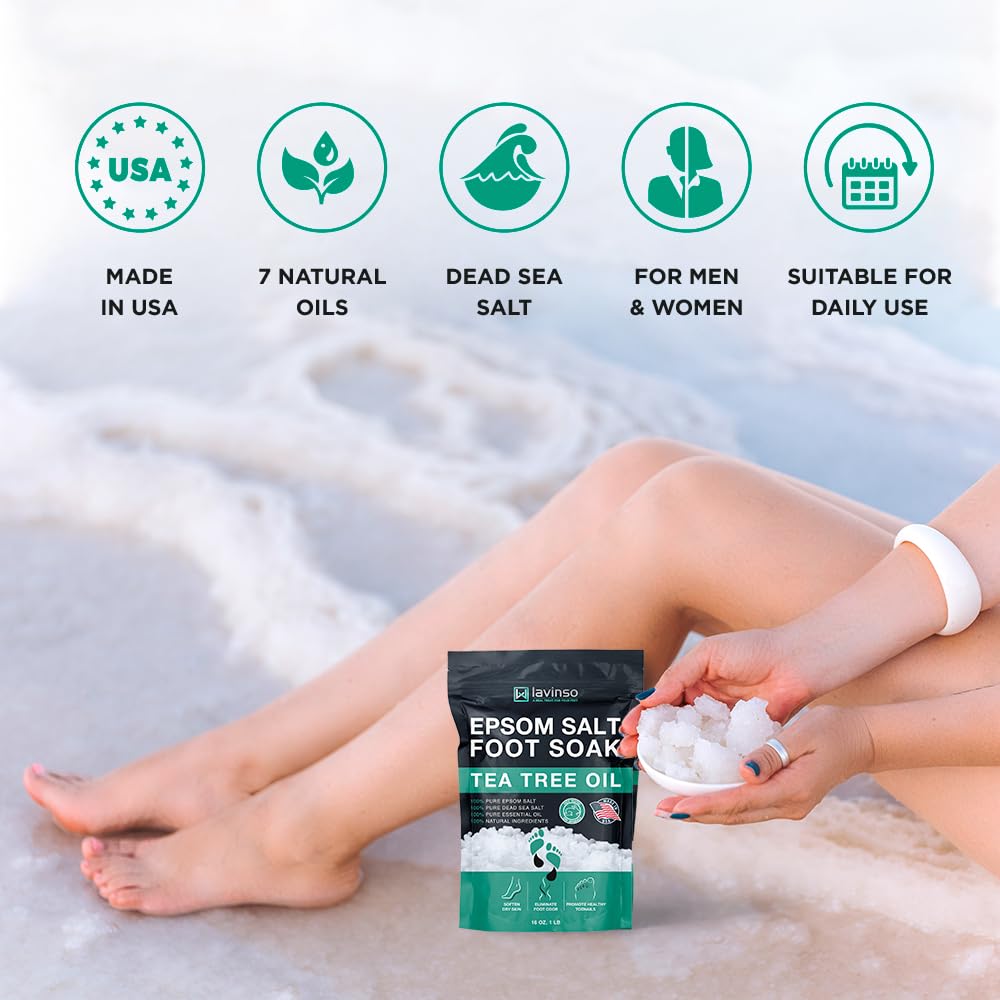 LV LavinsO Tea Tree Oil Foot Soak spa-experience evokes soothing oils and minty coolness