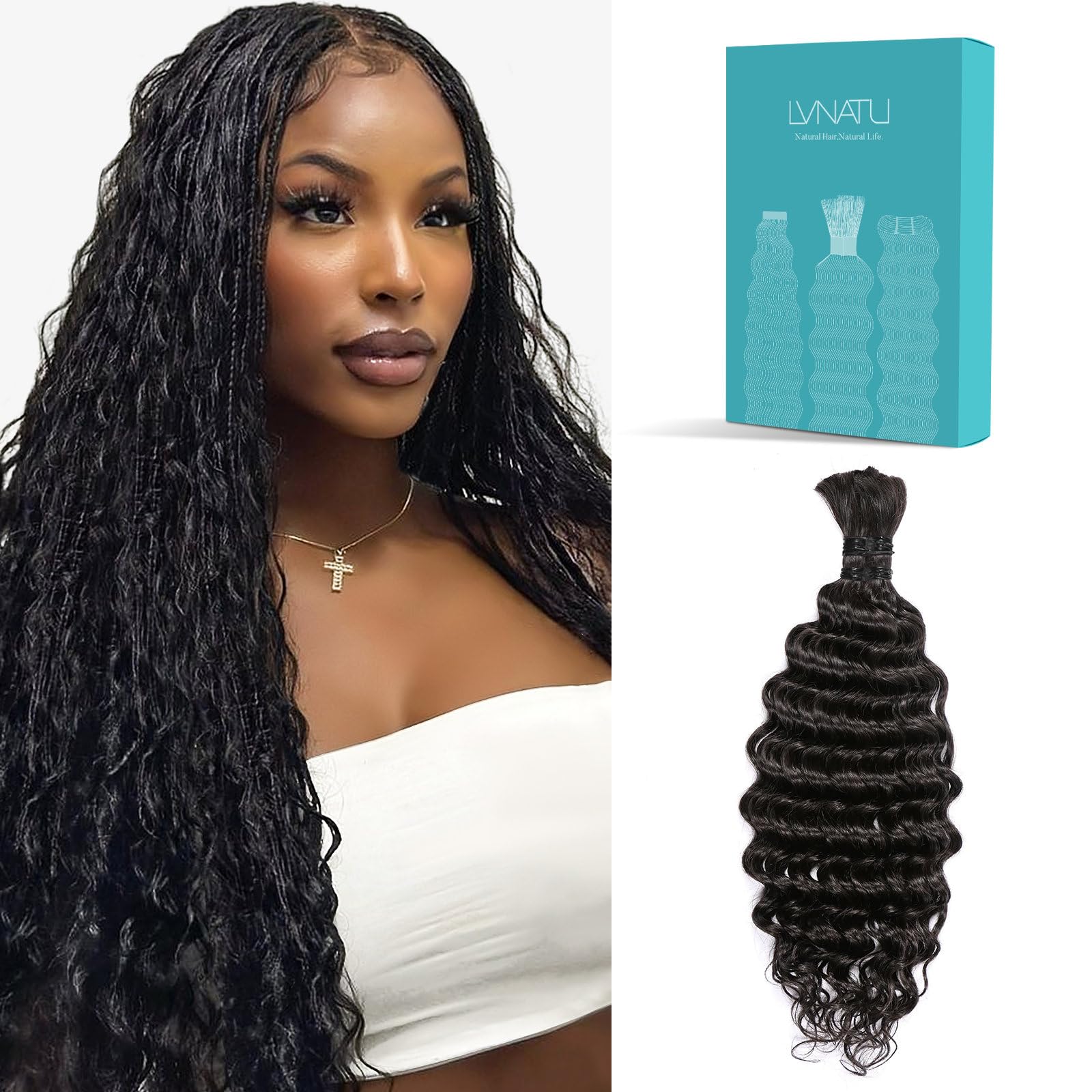 Lvnatu boho human hair braiding bundle showcases natural texture for versatile styles
