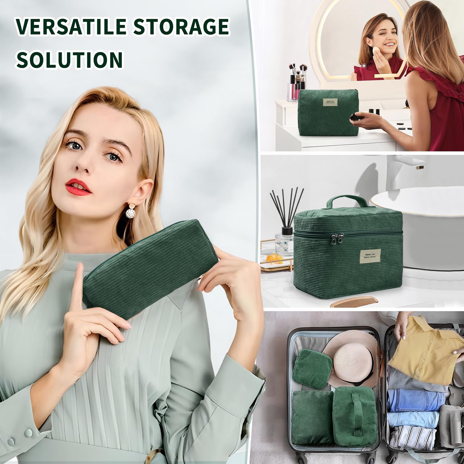 LVWNM corduroy makeup bag foldable design saves space when not in use