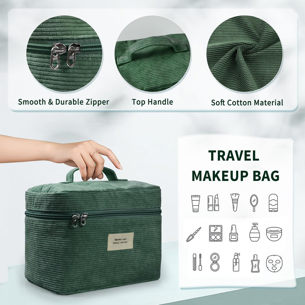 LVWNM corduroy makeup bag size-1 demonstrates essential cosmetics fit