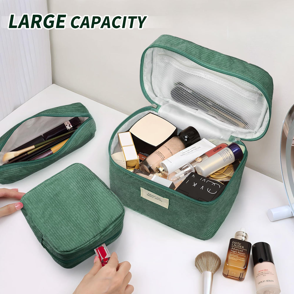 LVWNM corduroy makeup bag soft texture closeup reveals lightweight comfort