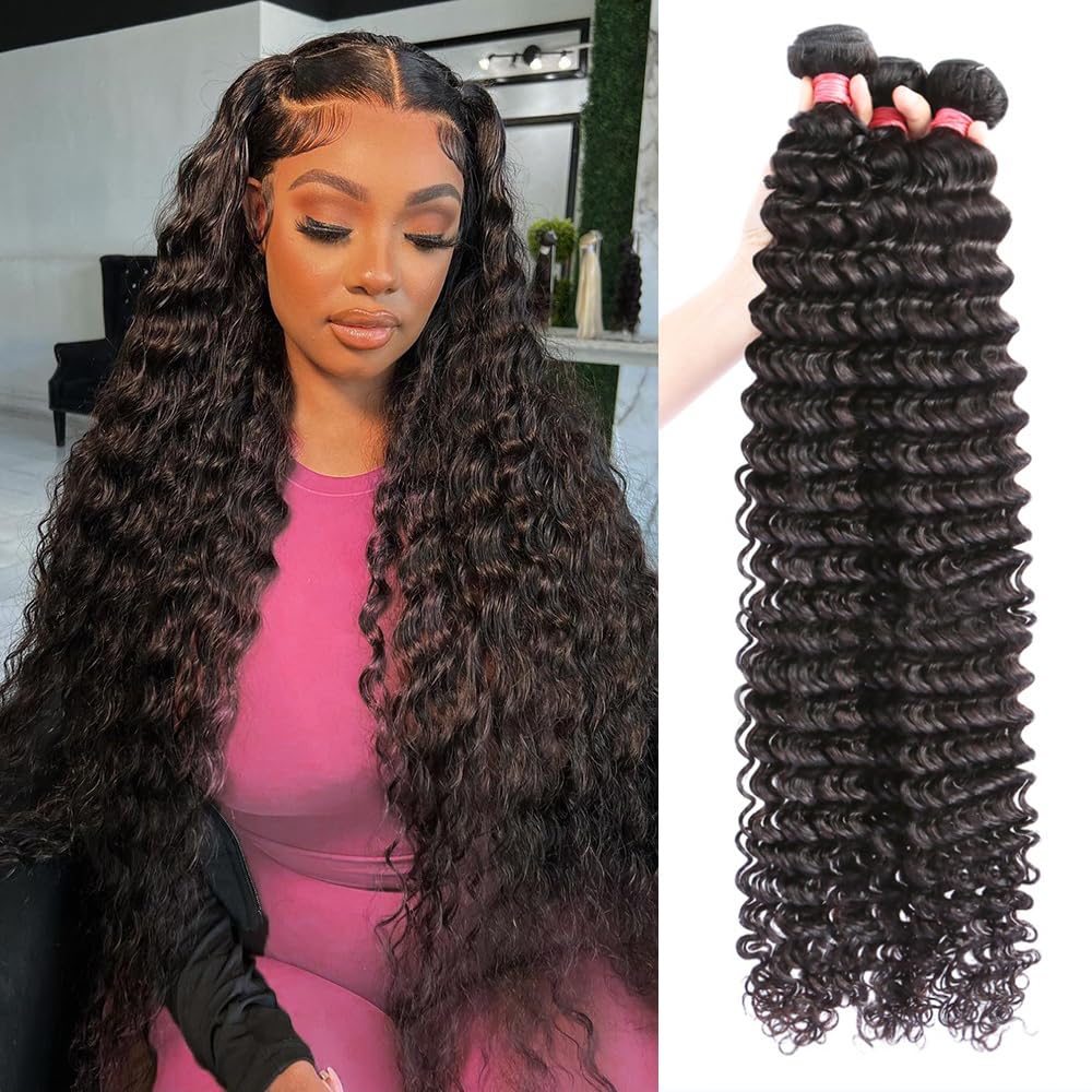 LXYANOO deep wave bundles 18in closeup showing natural shine for versatile styling.