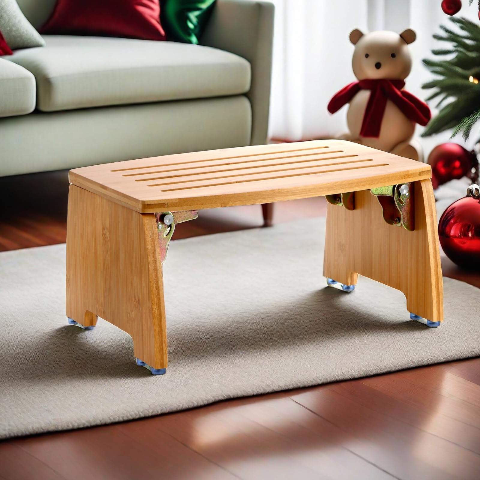 Lyellfe bamboo folding stool open shows stable one-step access.