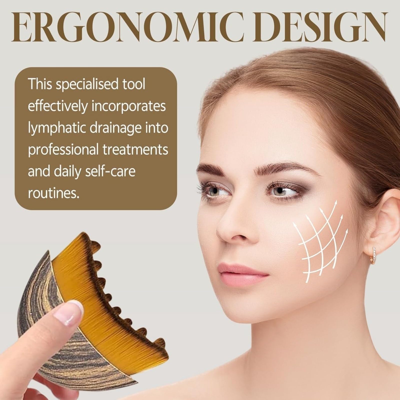 Lymphatic Contour Face Brush supports daily-use routines with serums and moisturizers.