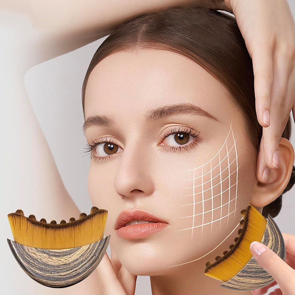Lymphatic contour face brush evening-use showing relaxing facial massage.