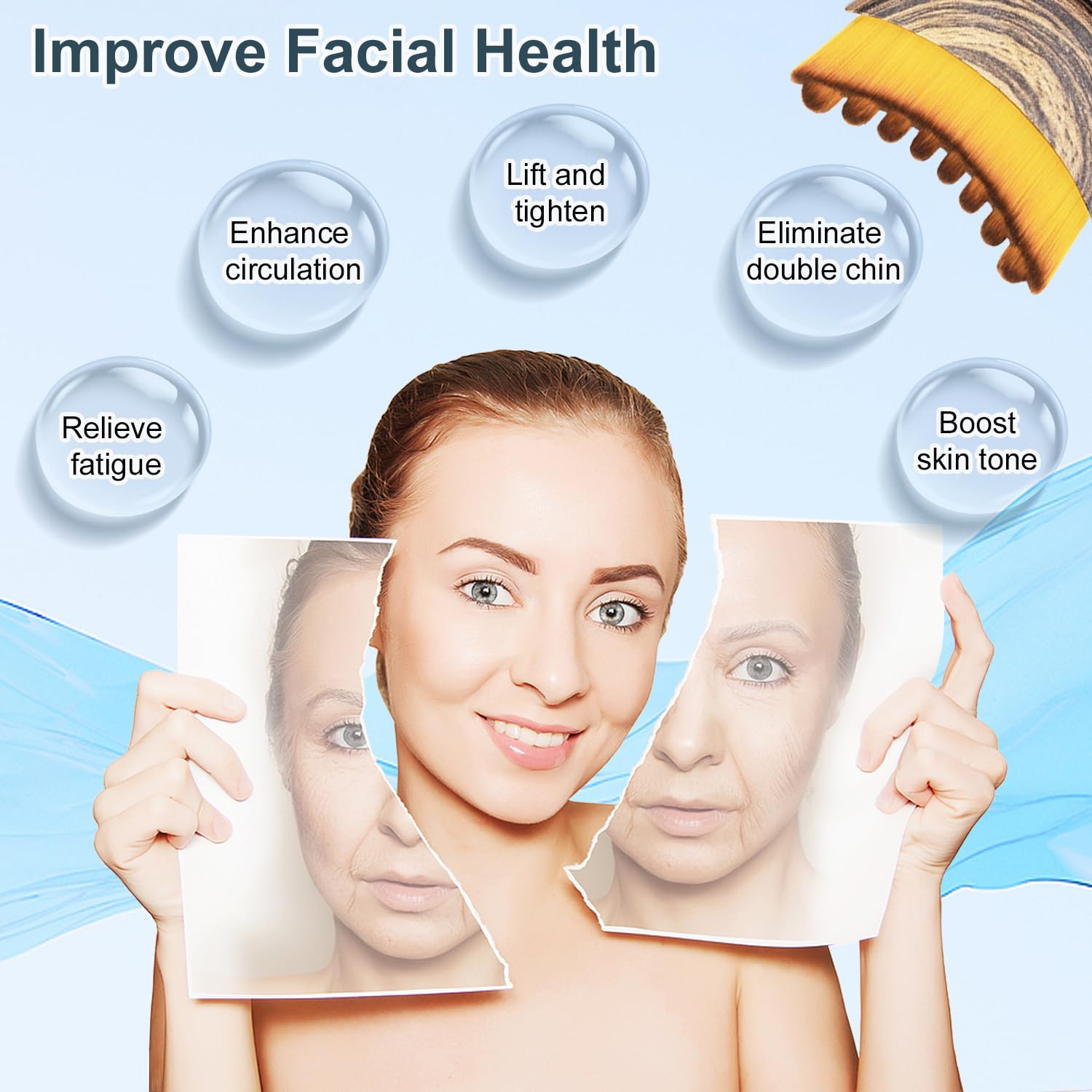 Lymphatic contour face brush use-at-home lifestyle shot highlights portable daily skincare tool.