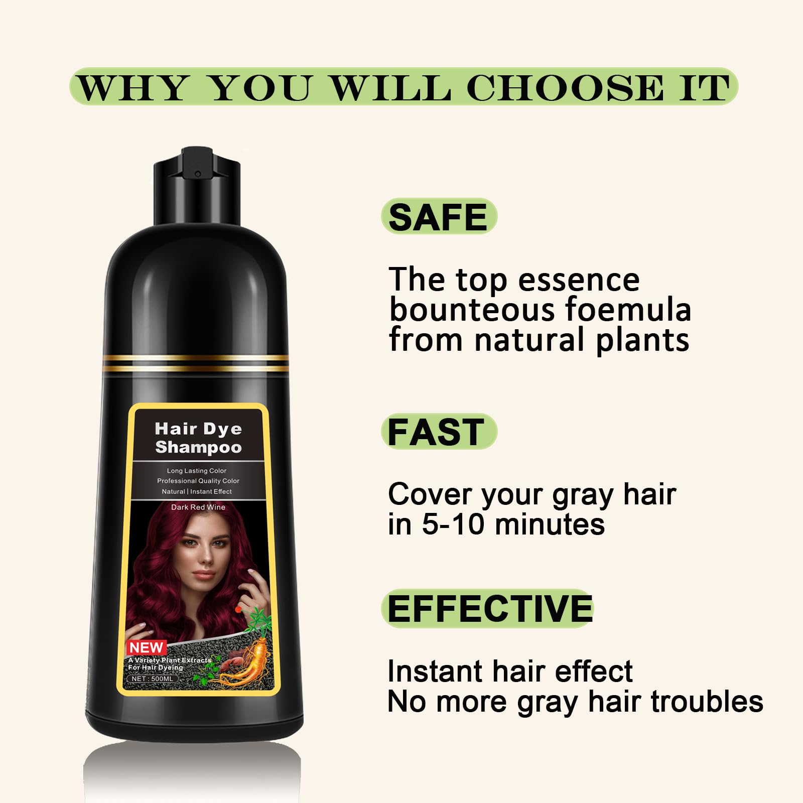 Lymznus 3-in-1 hair dye shampoo cleanses and conditions with color.