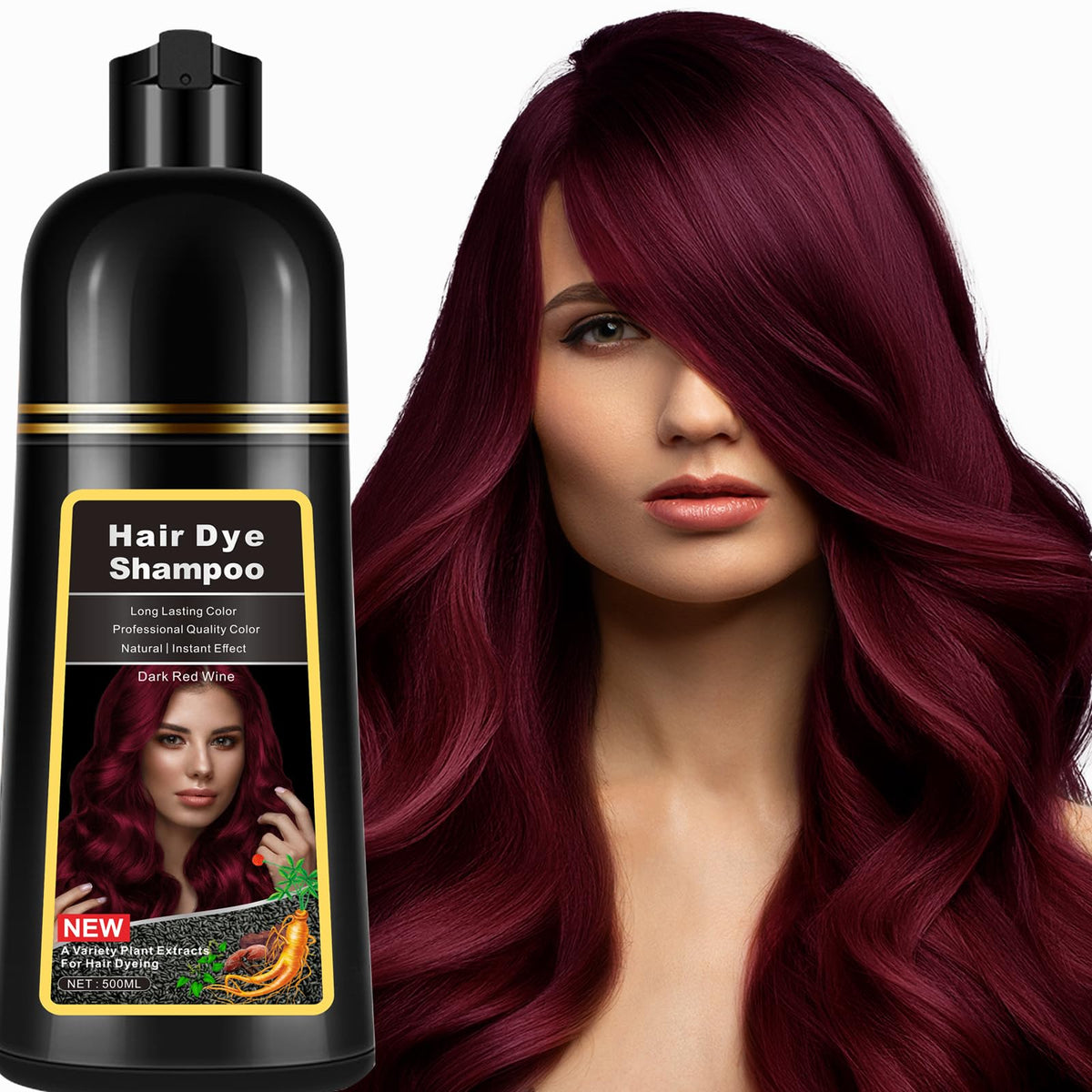 Lymznus instant dark wine red shampoo bottle for quick gray coverage.