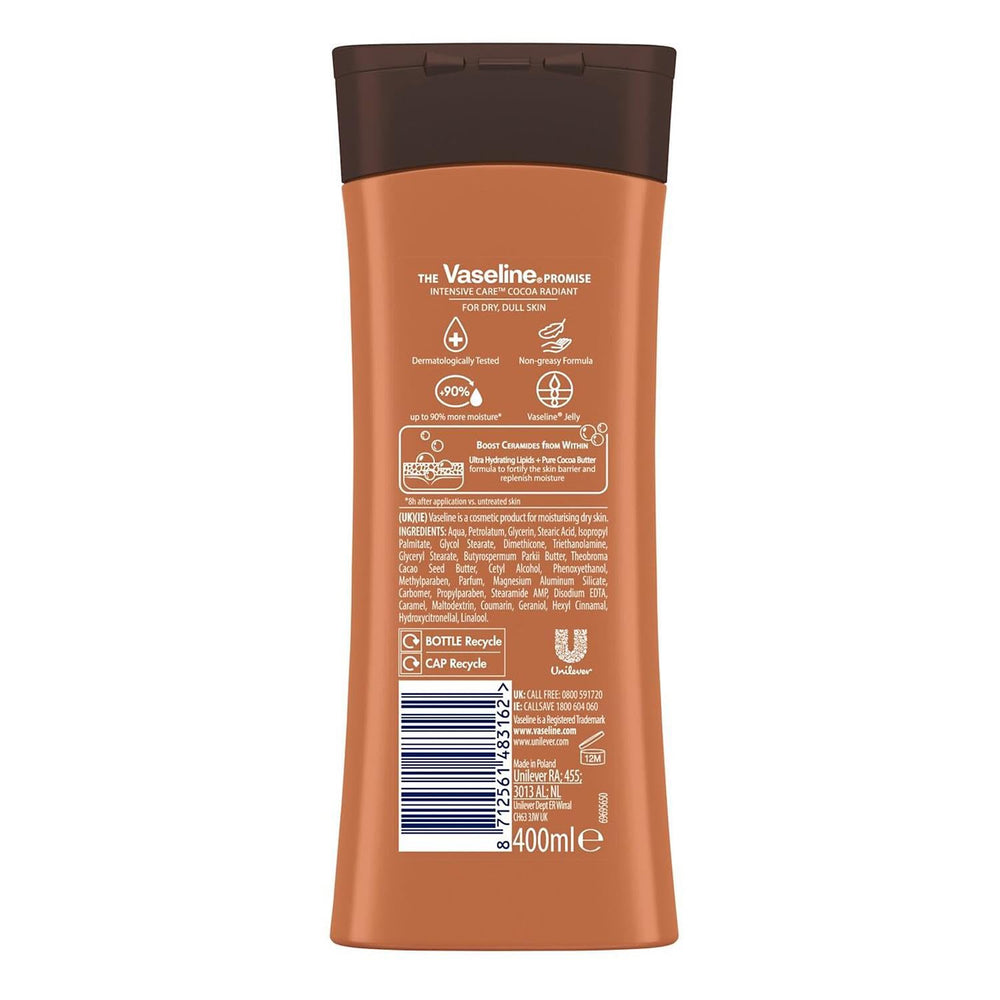 Lynx Vaseline Intensive Care Cocoa Radiant jar close-up showing rich cocoa butter