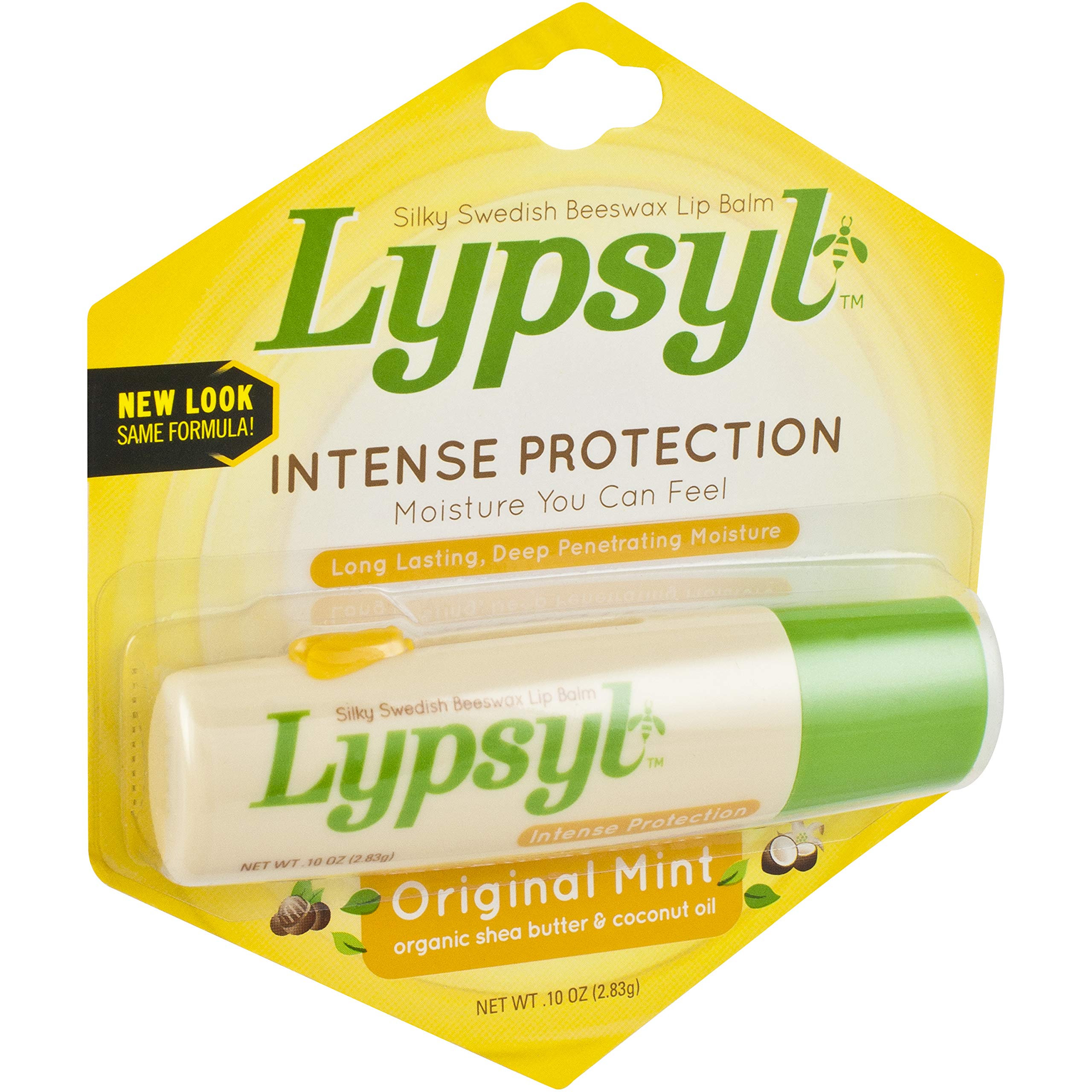 Lypsyl Intense Protection Original Mint application demonstrates smooth lip coverage.