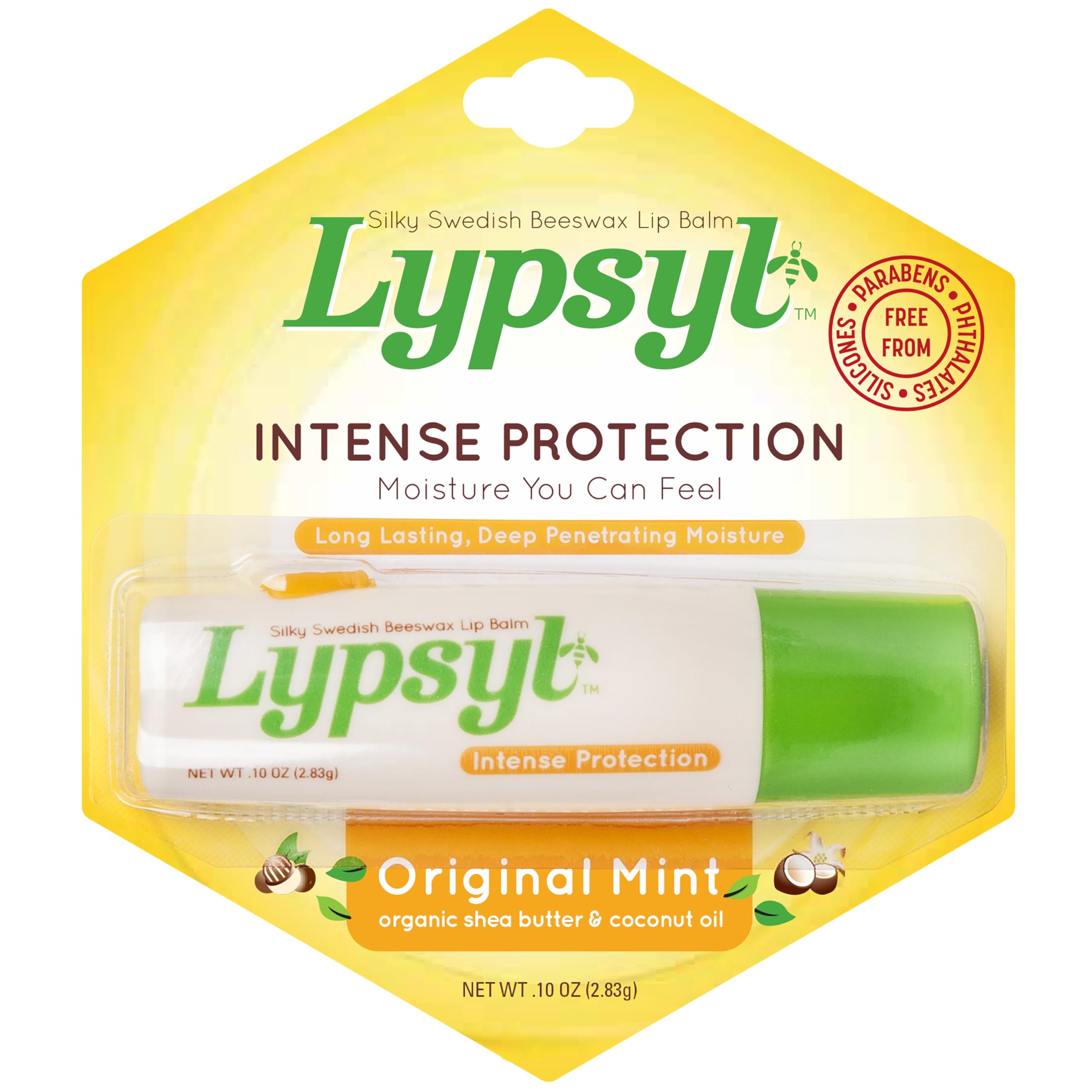 Lypsyl Intense Protection Original Mint lip balm tube ready for use and moisture.