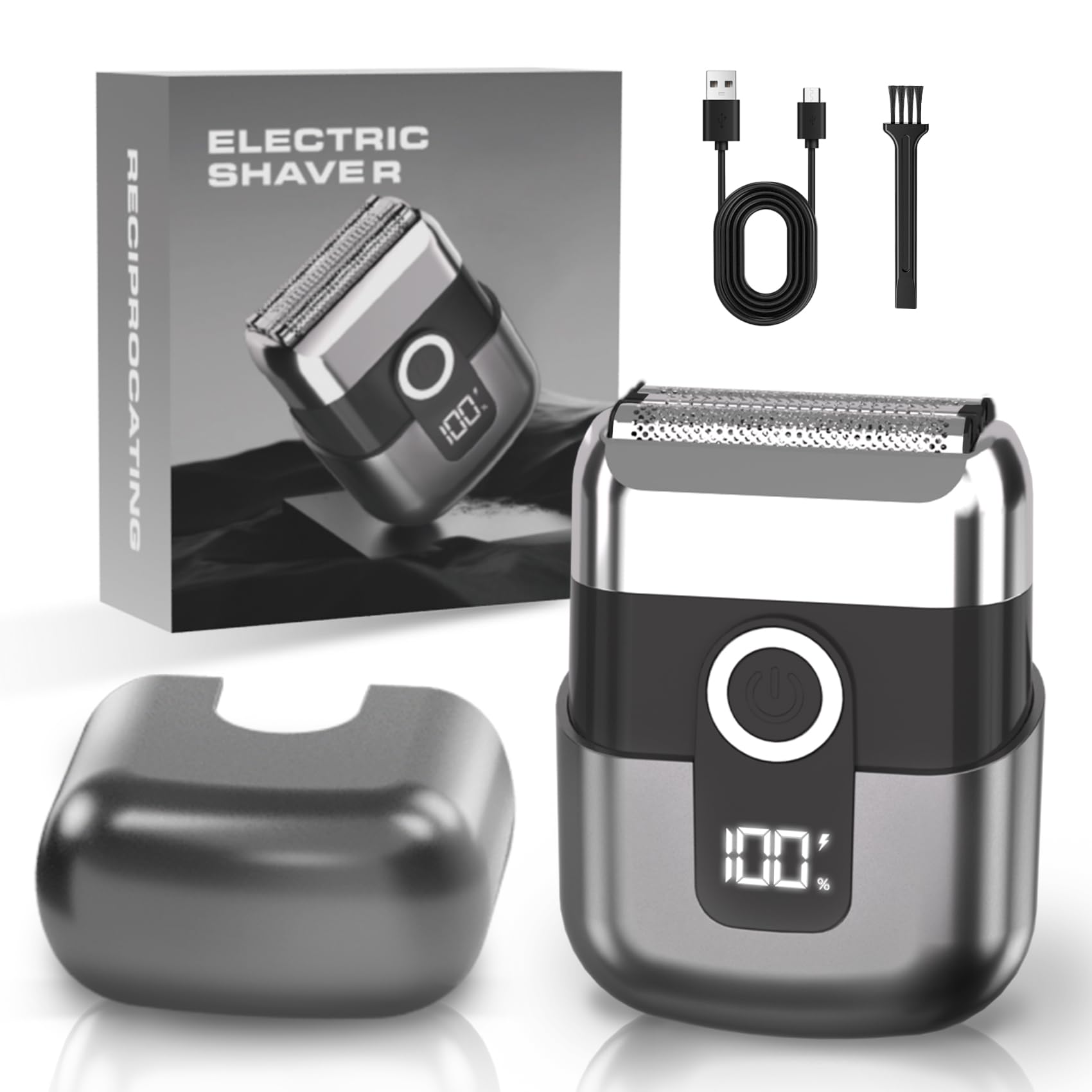 LYRSLF electric foil shaver front view shows a compact travel-ready design