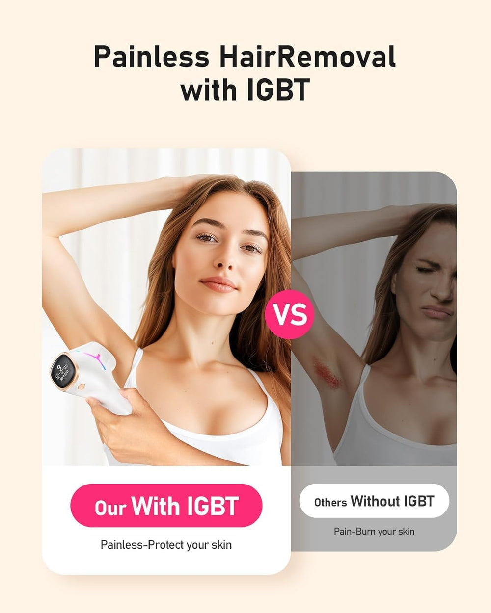 LYSMOSKI built-in skin-sensor indicator showing safe contact during treatment.