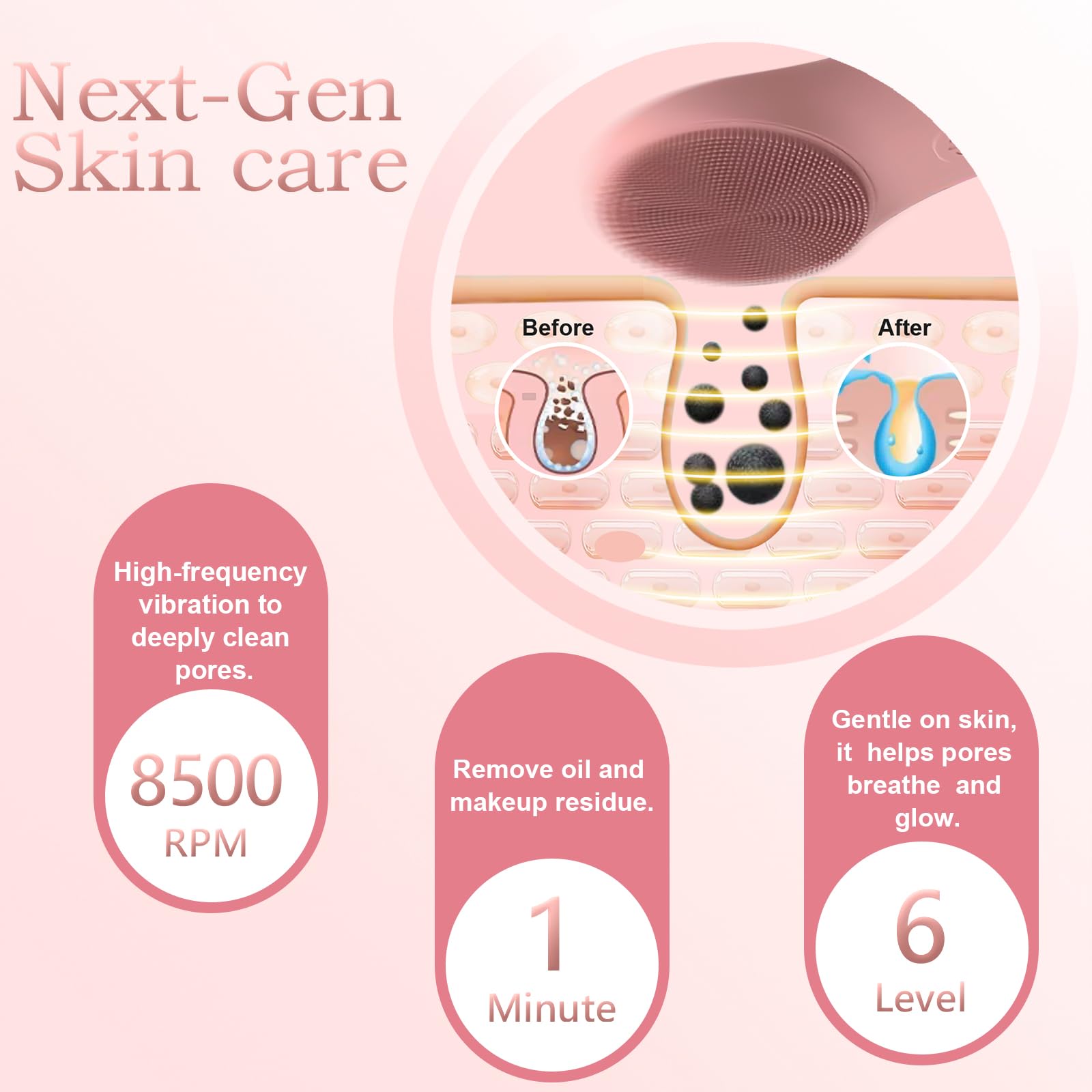 LZP facial cleansing brush with 6 speeds for skin types