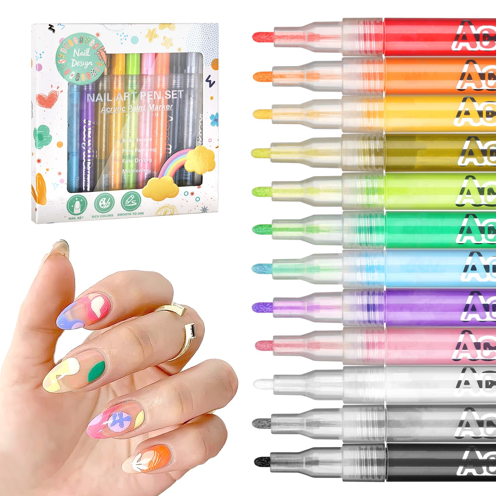 LZXLUKGIR nail art pen set with 12 colors for precise, vibrant nail designs.