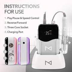 M Mase 35000rpm display highlights fast, precise, whisper-quiet filing.