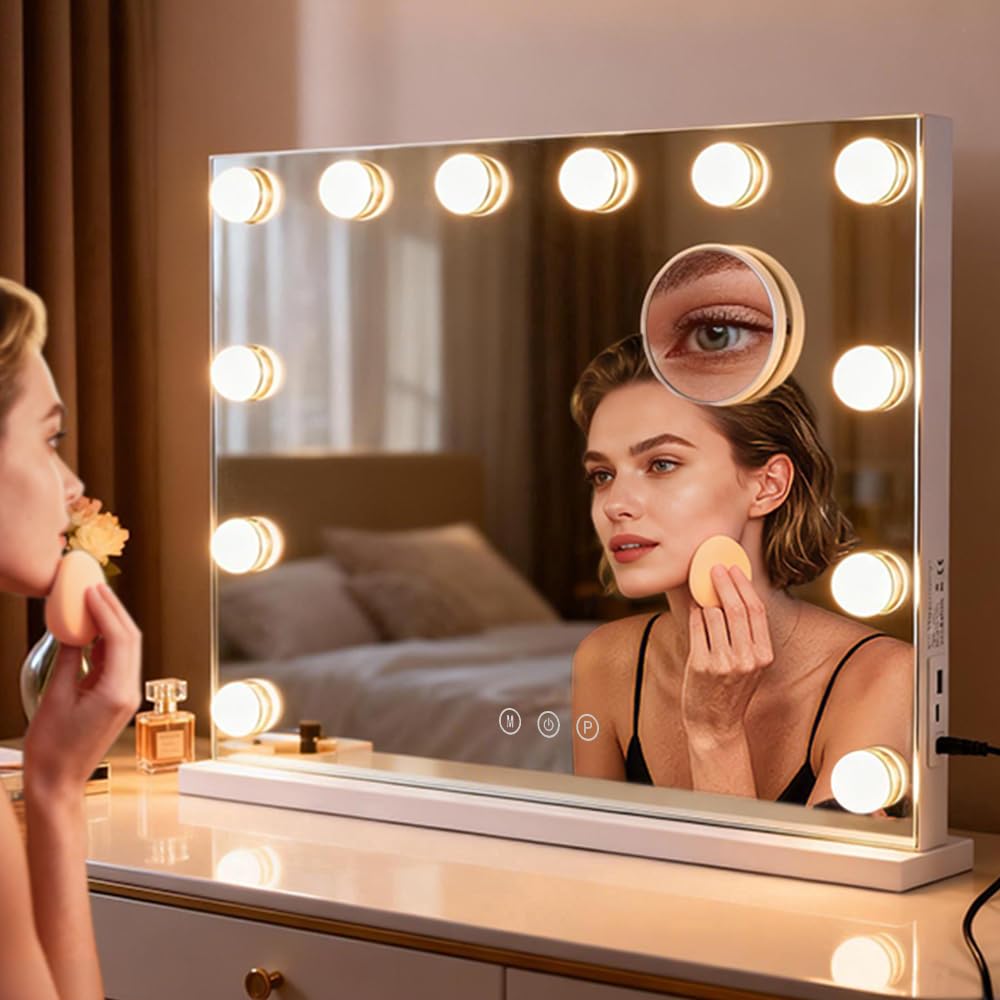 M MIVONDA vanity mirror with 3-color dimmable lights for customizable makeup ambience