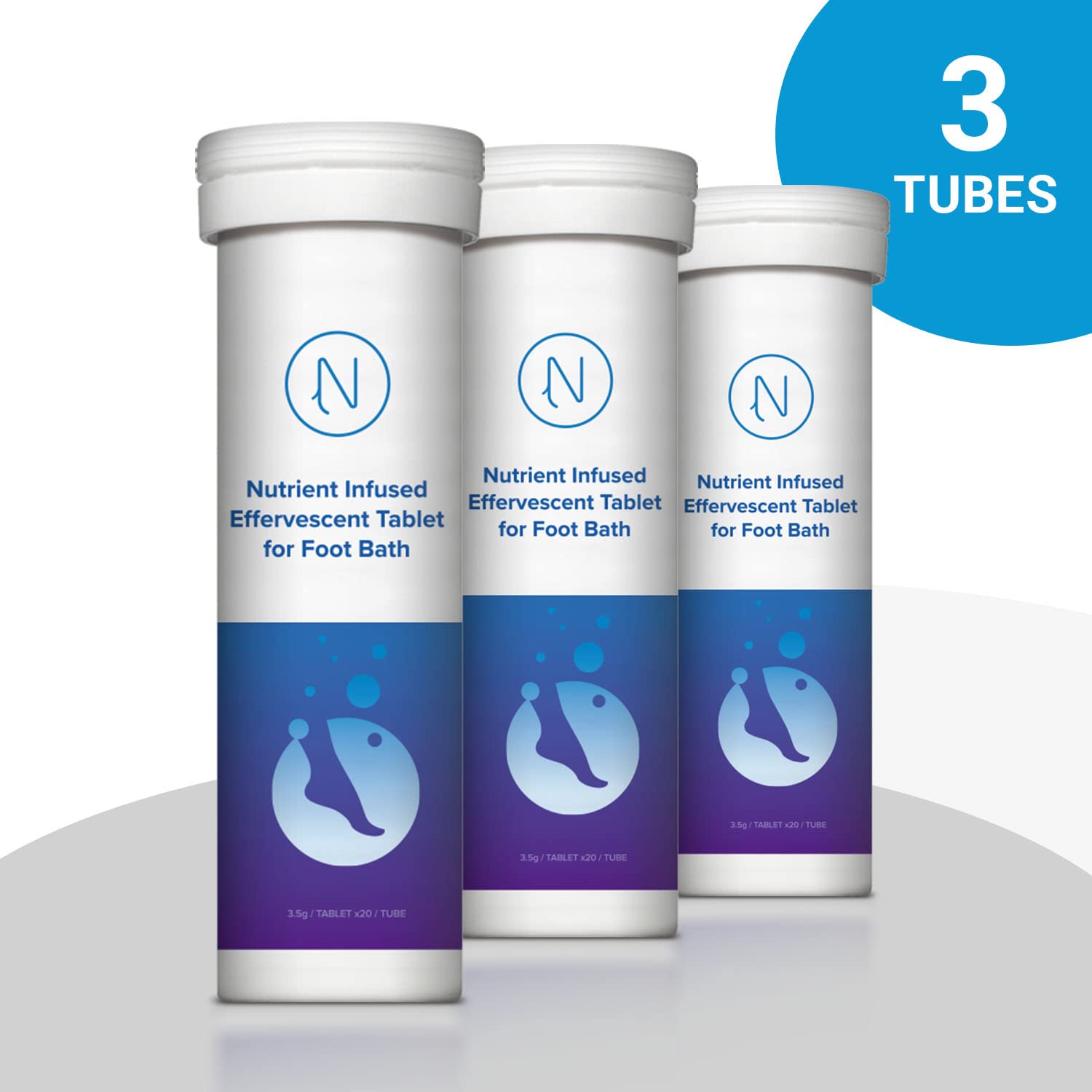 M Pain Management Technologies effervescent tablets dissolving in water enable quick foot soaks.