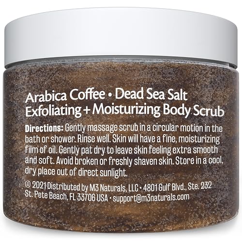 M3 Naturals Arabica Coffee Scrub foot care highlights smooth skin.