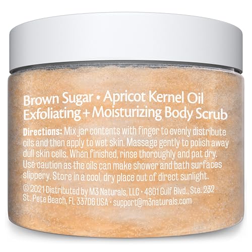 M3 Naturals Brown Sugar Scrub face application shows gentle facial exfoliation for refreshed skin