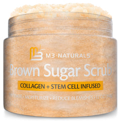M3 Naturals Brown Sugar Scrub jar closeup highlights exfoliation texture for glow