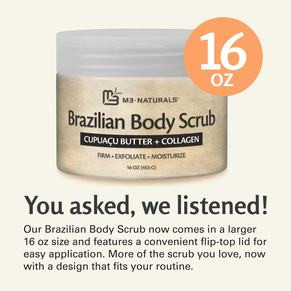 M3 Naturals Firming Brazilian Body Scrub caffeine detail hints energizing, awake-looking skin after use.