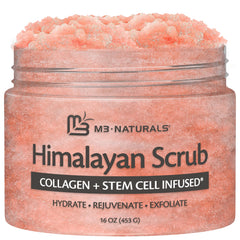 M3 Naturals Himalayan Salt Scrub pours rich mineral scrub for a refreshing exfoliation ritual.