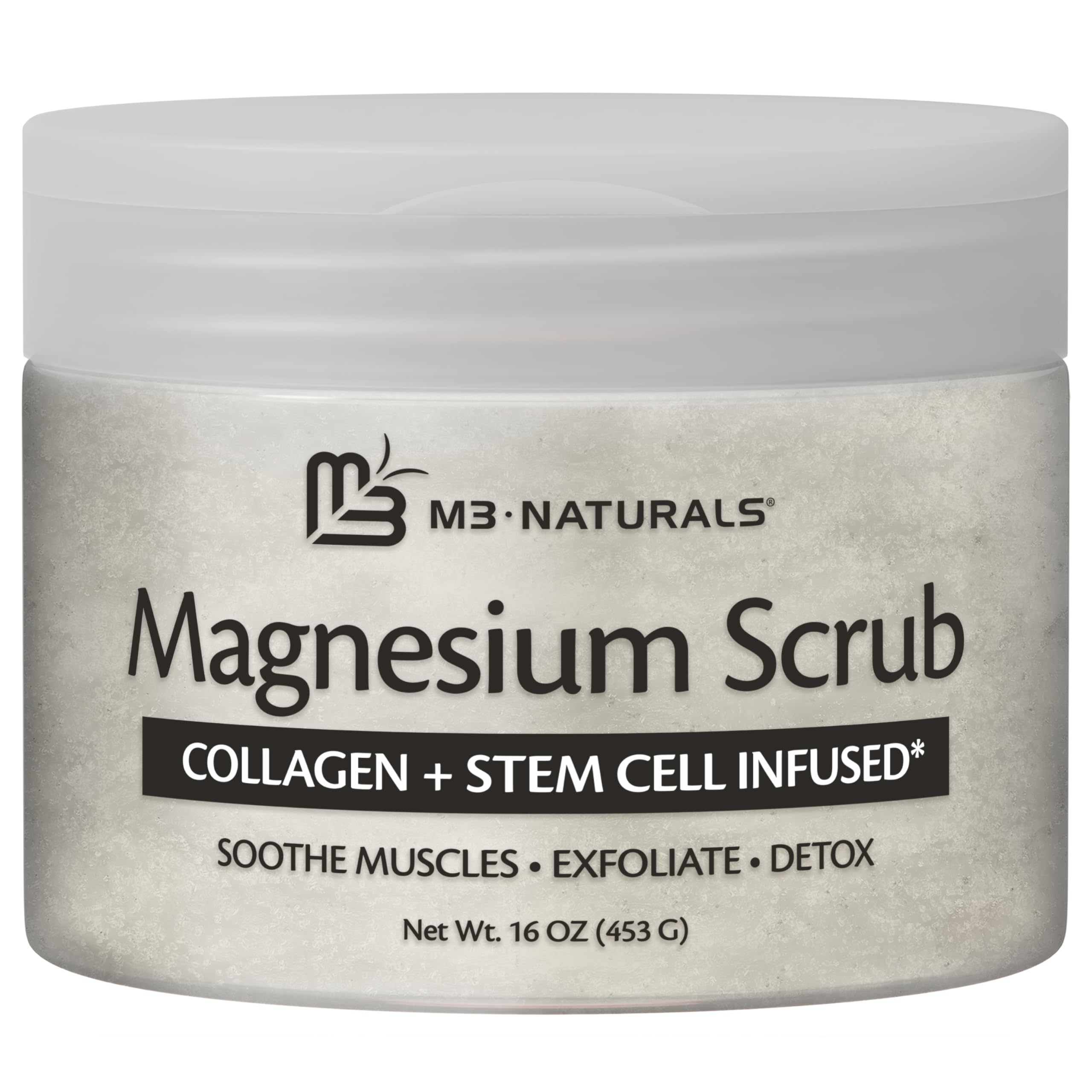M3 Naturals scrub being applied to arm for relaxing skincare routine.