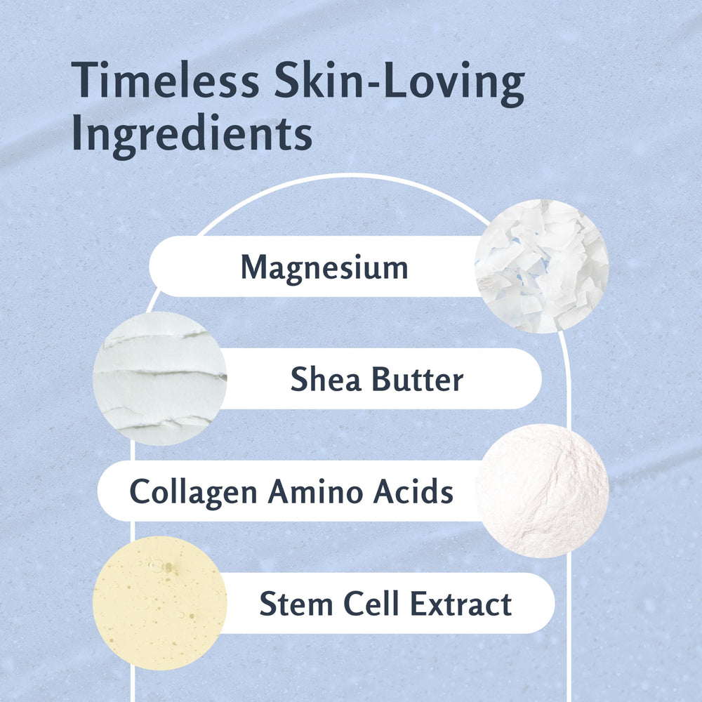 M3 Naturals magnesium scrub with shea butter swirl nourishes dry skin.
