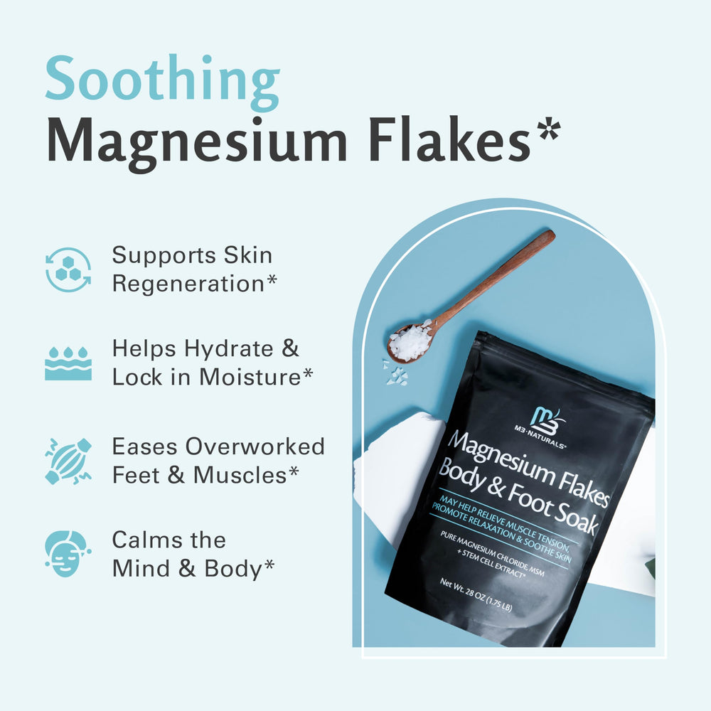 M3 Naturals magnesium soak foot soak image highlights calm feet after workouts.