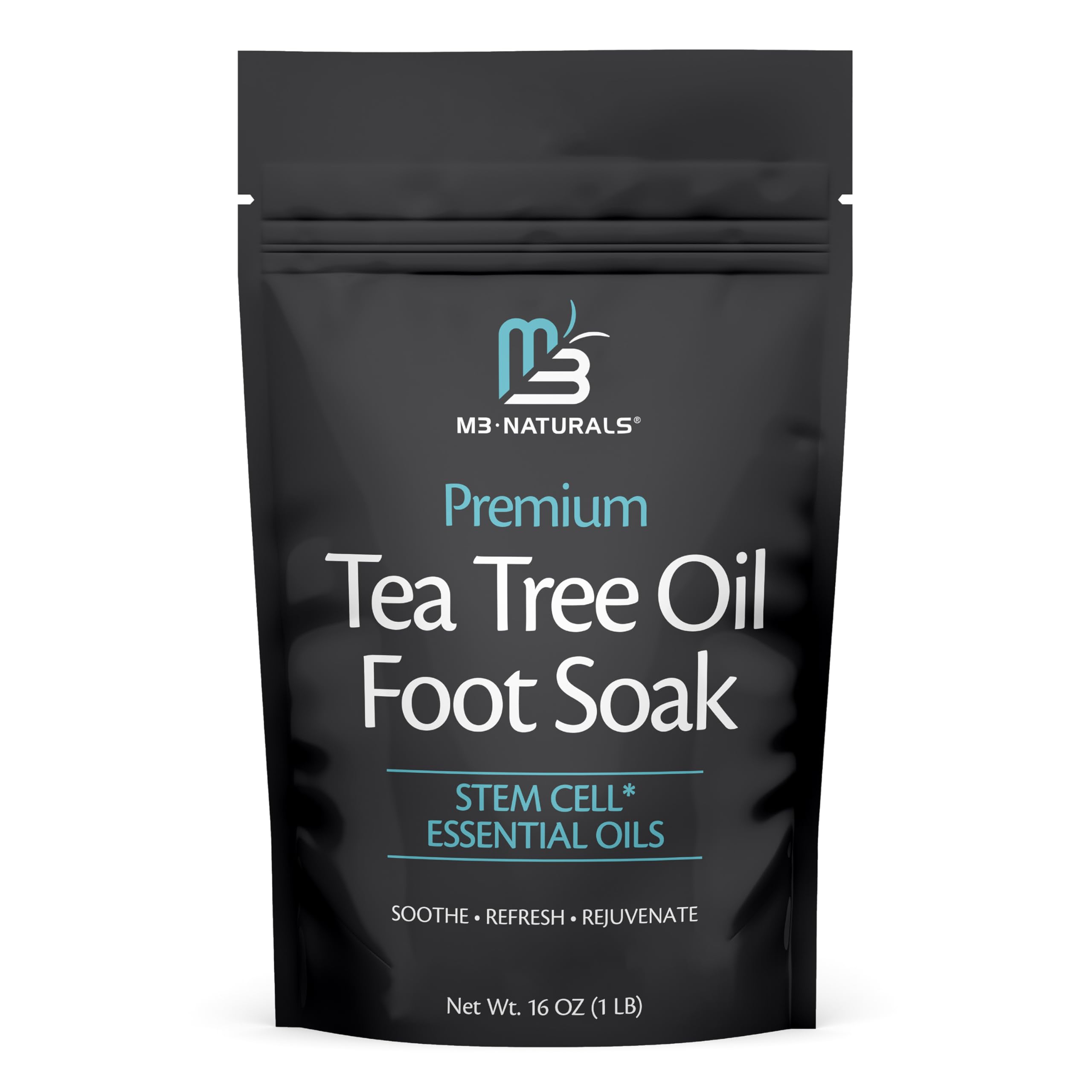 M3 Naturals Tea Tree Foot Soak bottle for spa-like relaxation and odor control