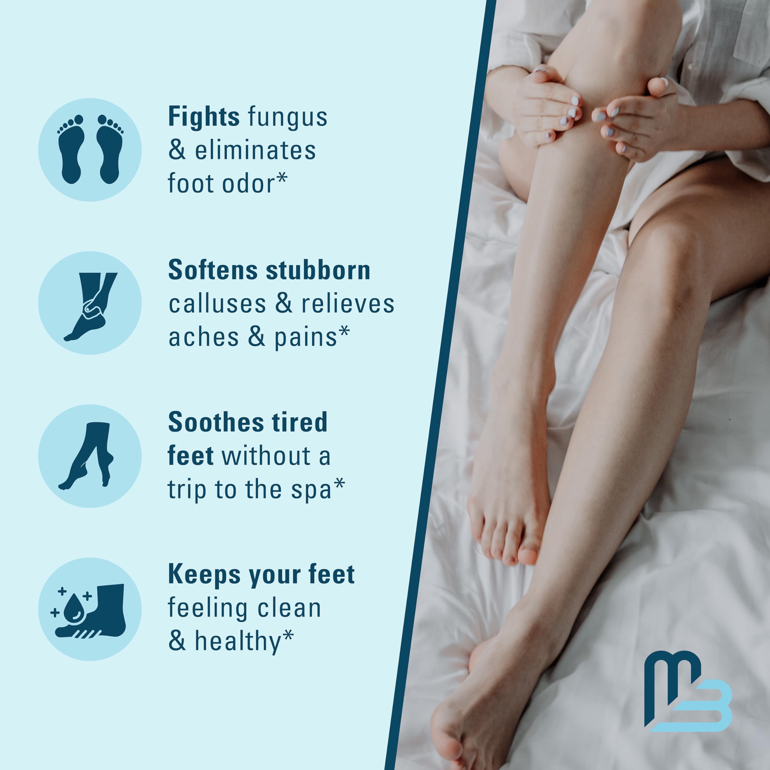 M3 Naturals Dead Sea salts present for skin-softening foot care