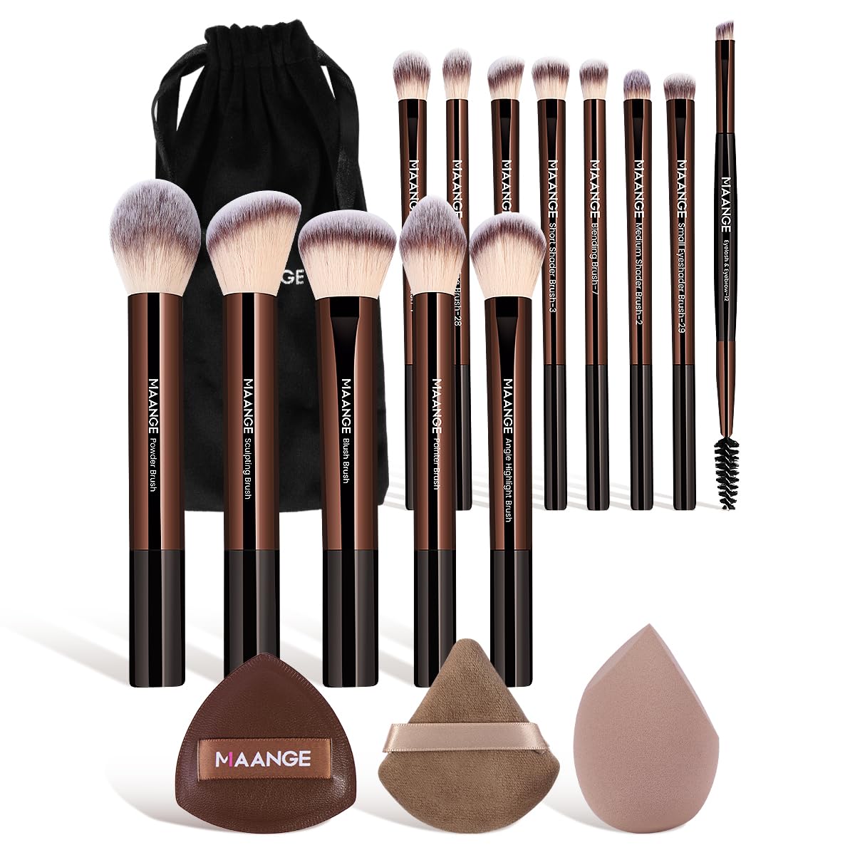 MAANGE 16pc makeup brush set packaging display for travel-ready kit
