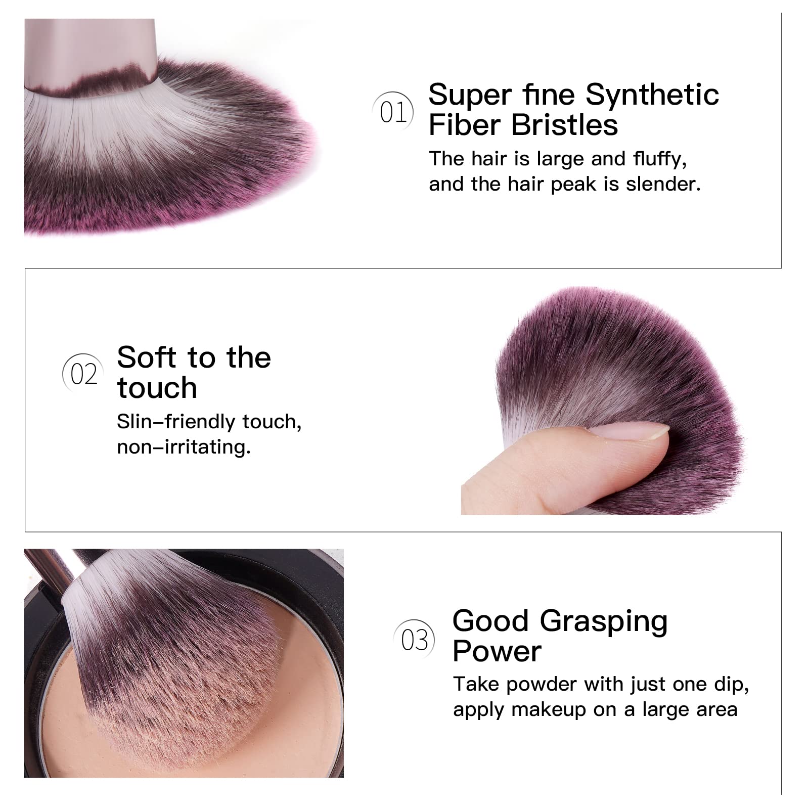 MAANGE blush brush with fluffy bristles for natural, even color.